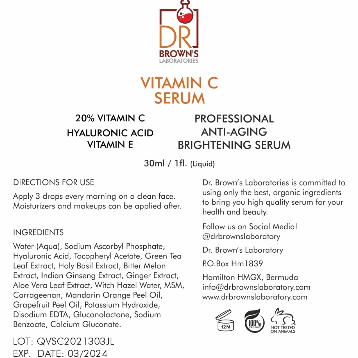 20% Vitamin C Serum with Vitamin E & Hyaluronic Acid