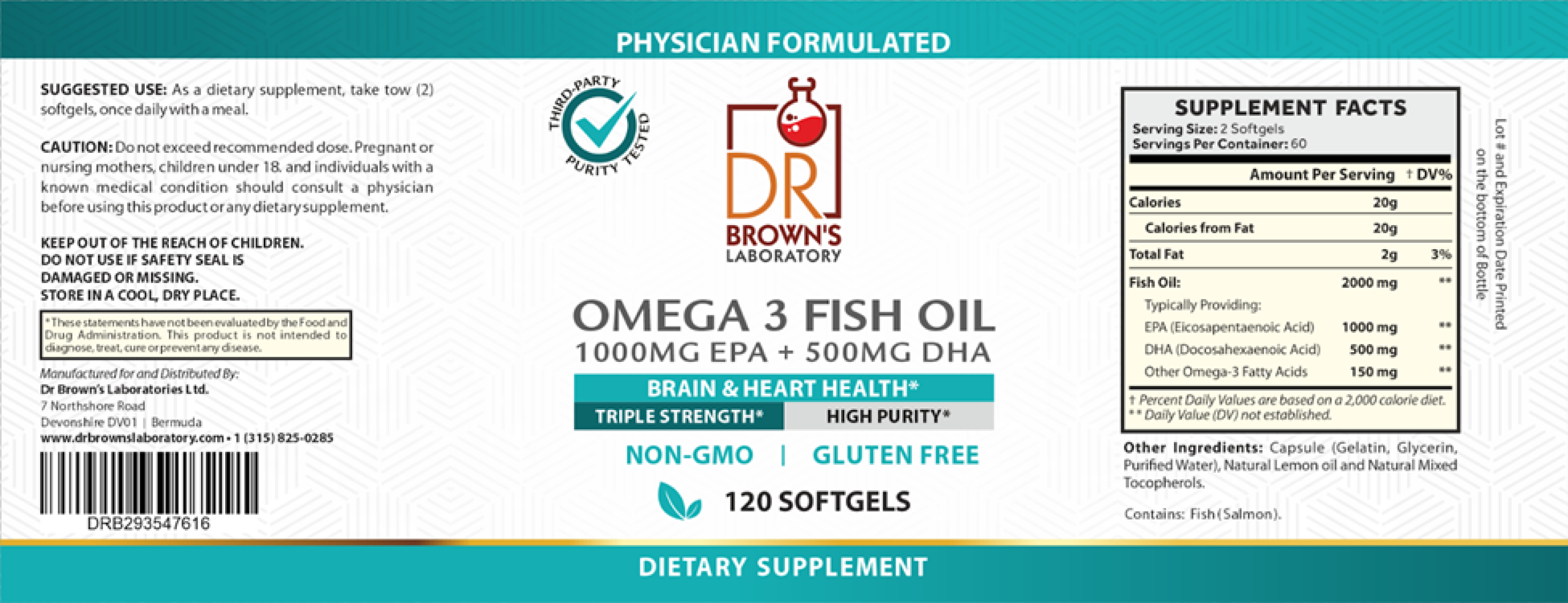 OMEGA 3 Fish Oil Softgels- Triple Strength  (60 Day Supply)