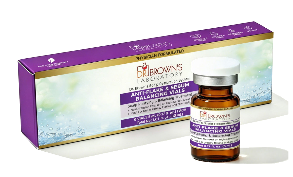 Anti-Flake and Sebum Balancing Vials product box and vial